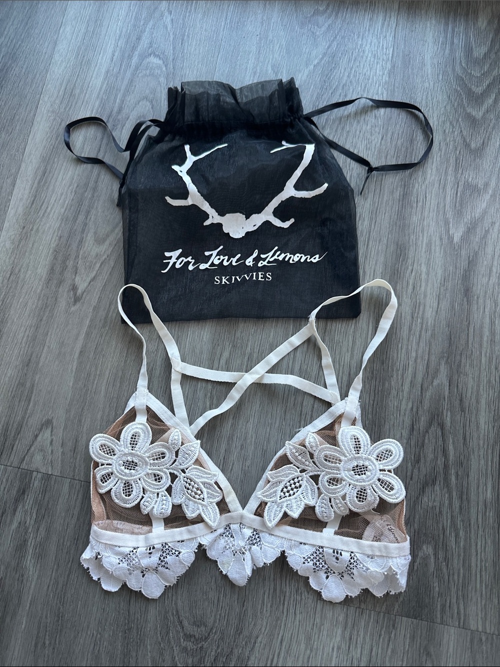 For Love And Lemons White Floral Lace Bralette with Strappy Back